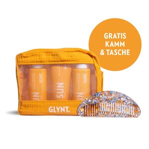 GLYNT SUN Shampoo, Mask und Care Spray mit marmoriertem Kamm – Haarpflege-Set für sonnengestresstes, trockenes Haar.