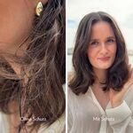 Haarvergleich ohne und mit Schutz: glattes, gepflegtes Haar mit Schutz gegenüber frizzigem Haar ohne Schutz.