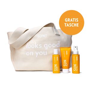 GLYNT SUN Pflege-Set mit Shampoo, Maske und Spray sowie gratis Tasche.