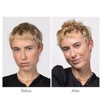 Vorher-Nachher Styling mit GRACE Texture Paste von GLYNT: kurzer Pixie-Haarschnitt vor der Anwendung und danach mit texturierter Struktur, Volumen und flexiblem Halt.