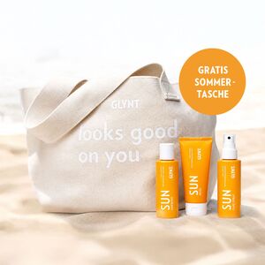 GLYNT SUN Pflege-Set mit Shampoo, Maske und Spray sowie gratis Tasche.