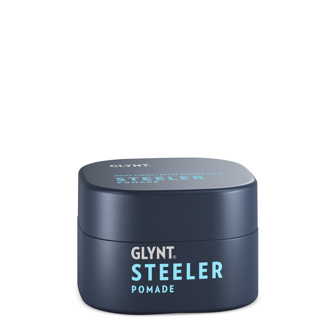 Pomade Steeler Pomade von GLYNT in dunkelblauer Dose mit hellblauer Schrift 